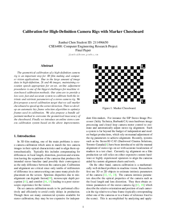(PDF) Calibration for highdefinition camera rigs with marker