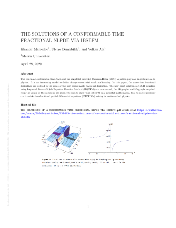 (PDF) The Solutions of a Conformable Time Fractional Nlpde via Ibsefm