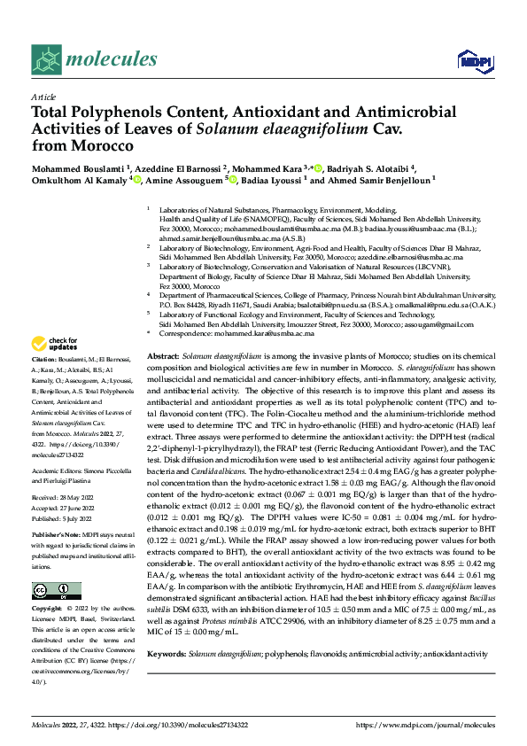 (PDF) Total Polyphenols Content, Antioxidant and Antimicrobial ...