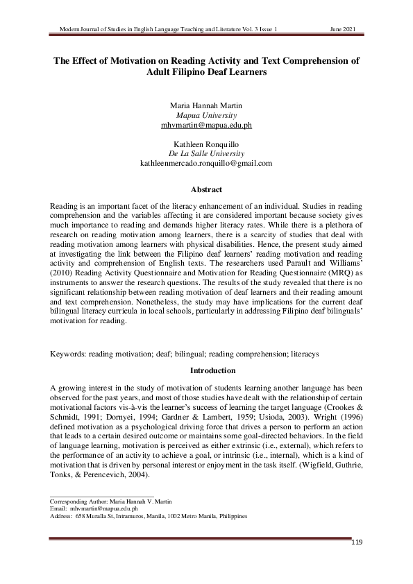 (PDF) Effect of Motivation on Reading Activity and Text Comprehension ...