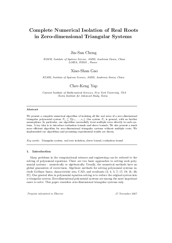 (PDF) Complete numerical isolation of real roots in zero-dimensional ...