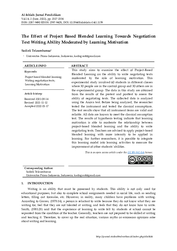 (PDF) The Effect of Project Based Blended Learning Towards Negotiation ...