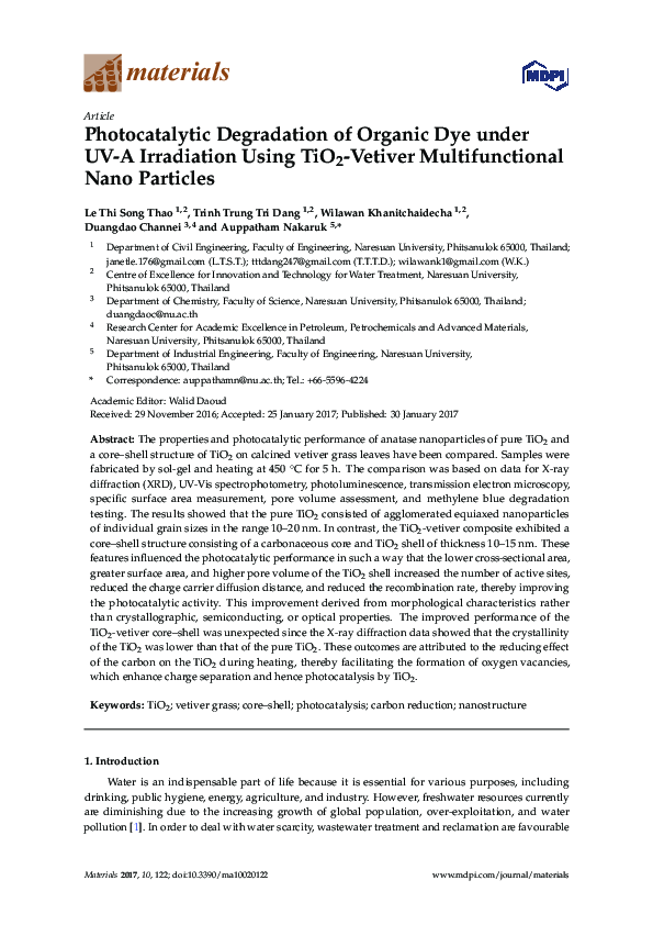 (PDF) Photocatalytic Degradation of Organic Dye under UV‐A Irradiation ...