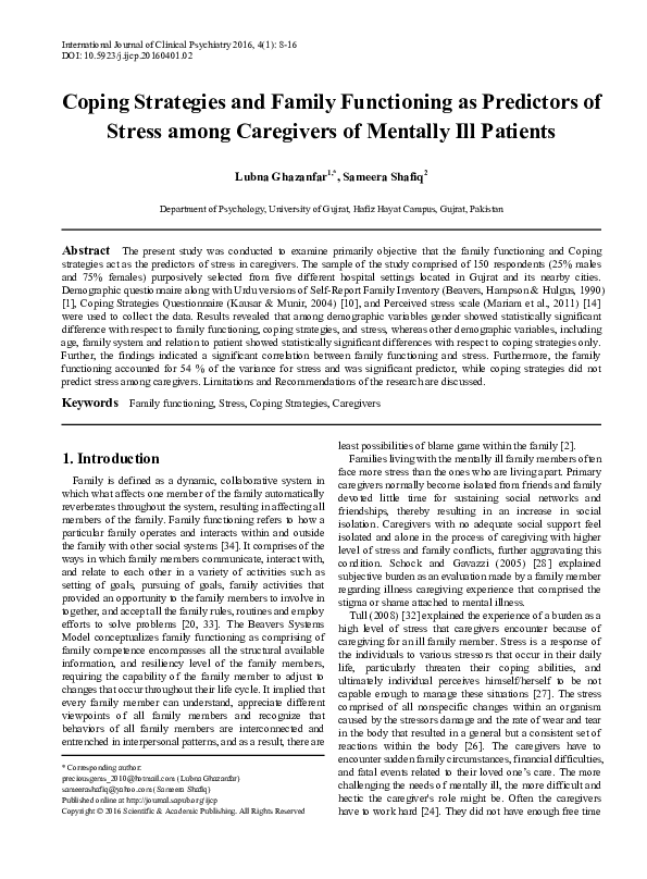 (PDF) Coping Strategies and Family Functioning as Predictors of Stress ...