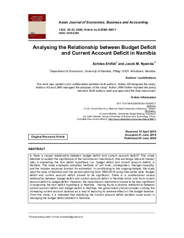 (PDF) Analysing the Relationship between Budget Deficit and Current ...