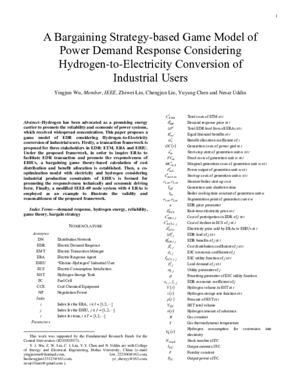 (PDF) A Bargaining Strategy-based Game Model of Power Demand Response ...