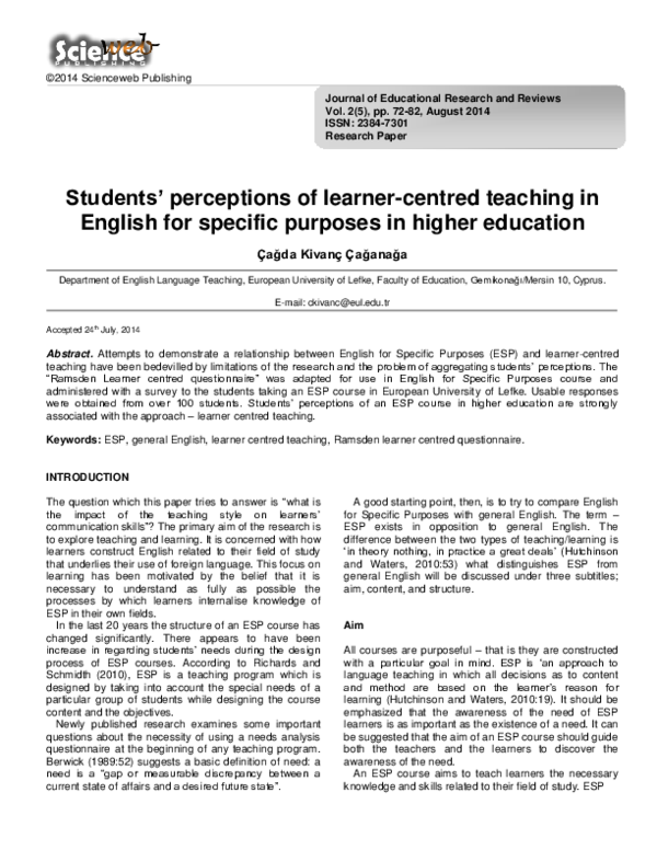 (PDF) Students’ perceptions of learner-centred teaching in English for ...