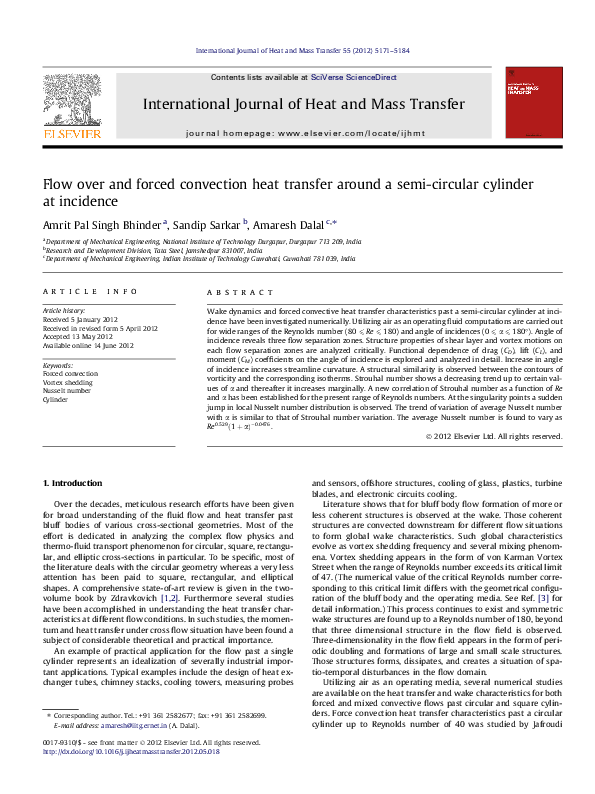 (PDF) Flow over and forced convection heat transfer around a semi ...