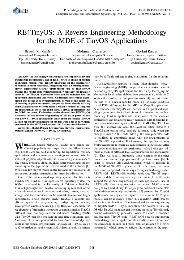 (PDF) RE4TinyOS: A Reverse Engineering Methodology for the MDE of ...