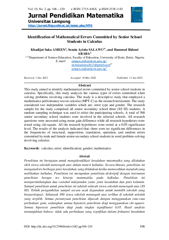 (PDF) Identification of Mathematical Errors Committed by Senior School ...