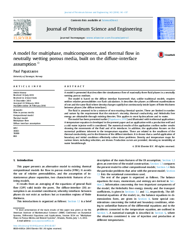 (PDF) A model for multiphase, multicomponent, and thermal flow in ...