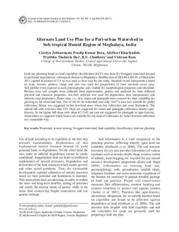 (PDF) Alternate Land Use Plan for a Periurban Watershed in Subtropical Humid Region of