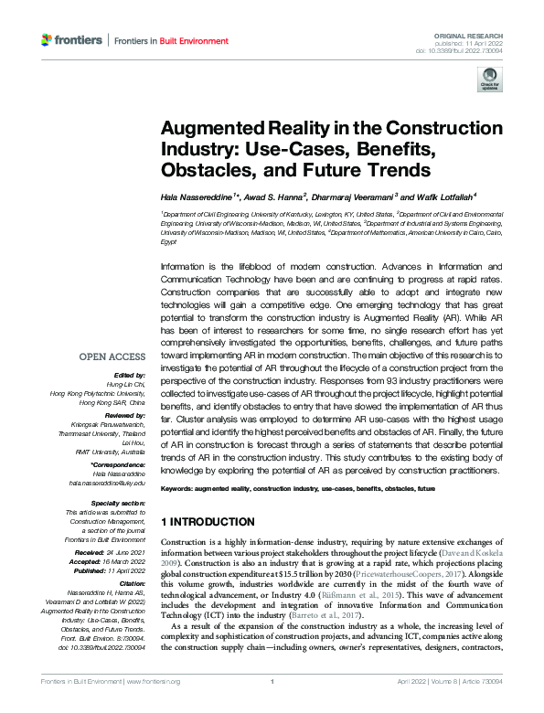 (PDF) Augmented Reality in the Construction Industry: Use-Cases ...