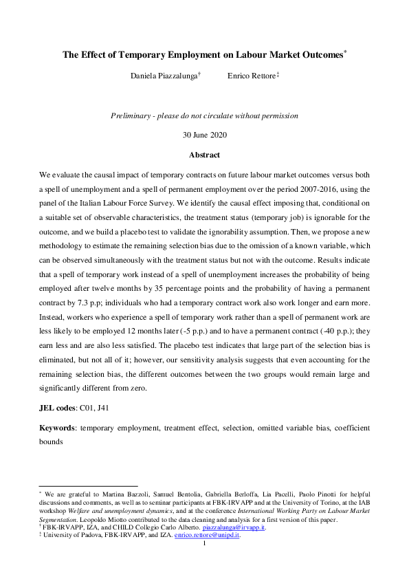 (PDF) The Effect of Temporary Employment on Labour Market Outcomes