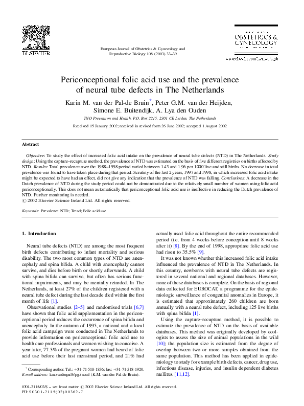 (PDF) Periconceptional folic acid use and the prevalence of neural tube ...