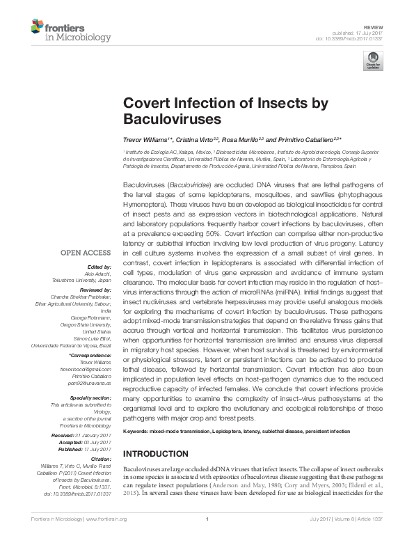 (PDF) Covert Infection of Insects by Baculoviruses