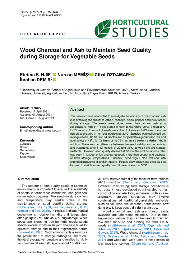 (PDF) Wood Charcoal and Ash to Maintain Seed Quality during Storage for ...