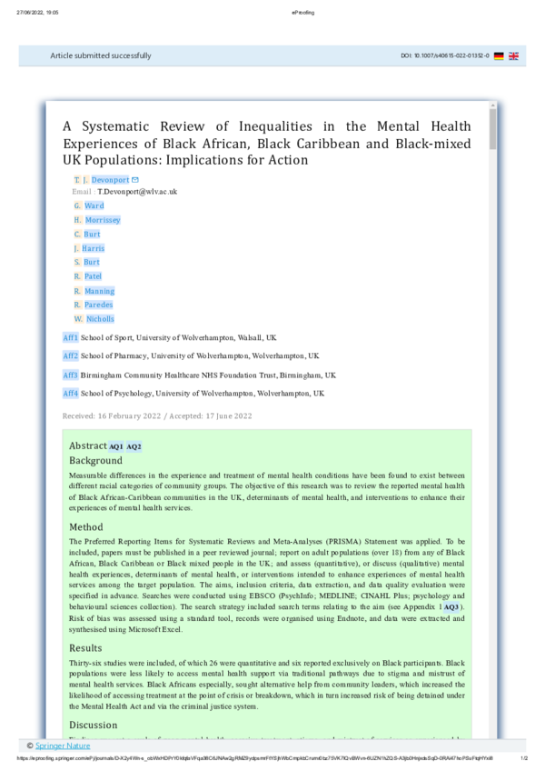 (PDF) A Systematic Review of Inequalities in the Mental Health ...