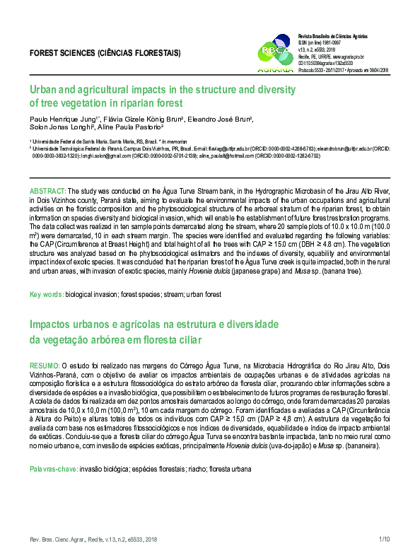 (PDF) Urban and agricultural impacts in the structure and diversity of ...
