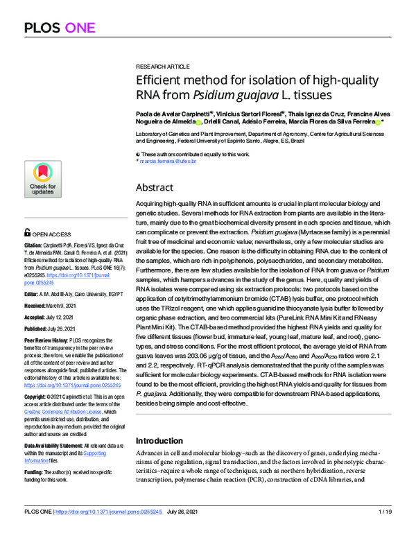 (PDF) Efficient method for isolation of high-quality RNA from Psidium ...