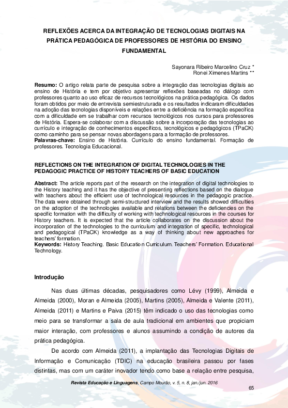 (PDF) Reflexões acerca da integração de tecnologias digitais na prática ...
