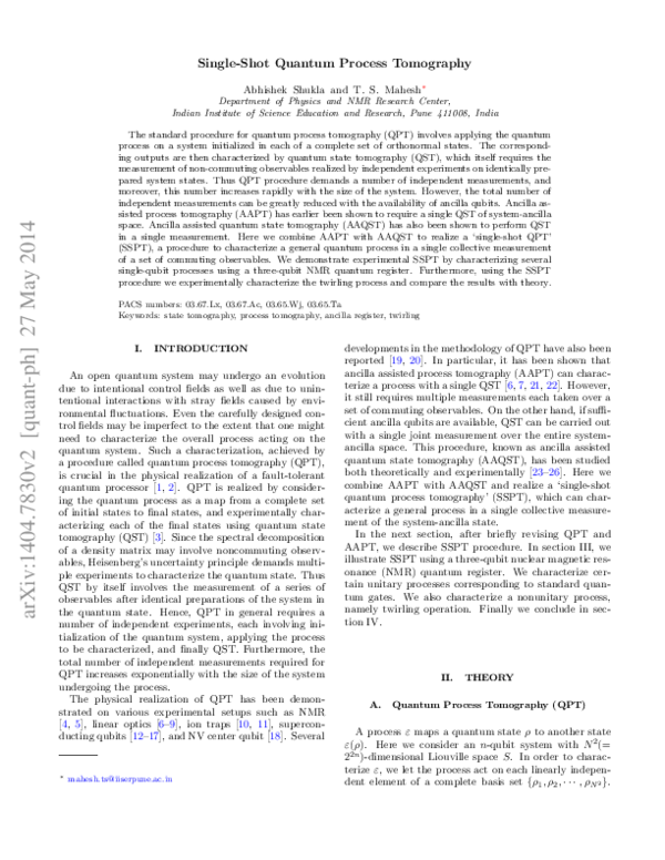 (PDF) Single-scan quantum process tomography | abhishek shukla ...