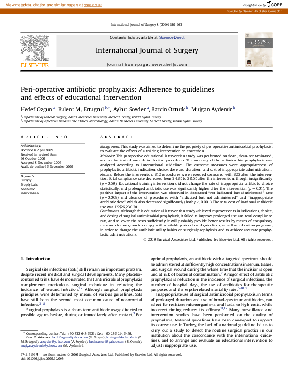 (PDF) Peri-operative antibiotic prophylaxis: Adherence to guidelines ...