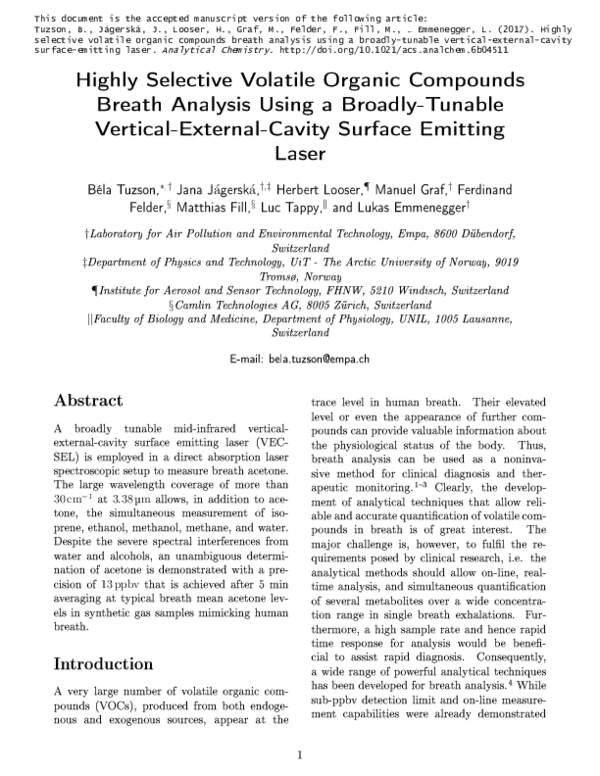 (PDF) Highly Selective Volatile Organic Compounds Breath Analysis Using ...