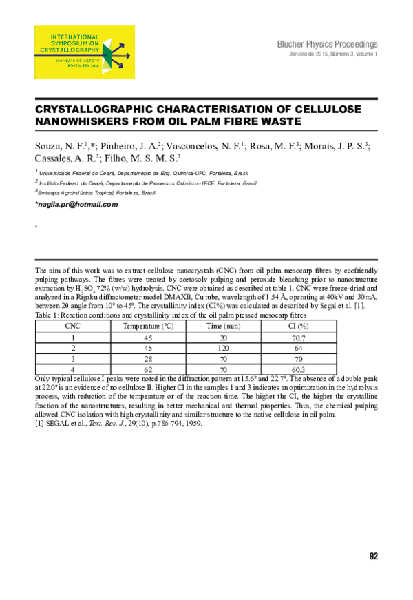 (PDF) Crystallographic Characterisation of Cellulose Nanowhiskers from ...