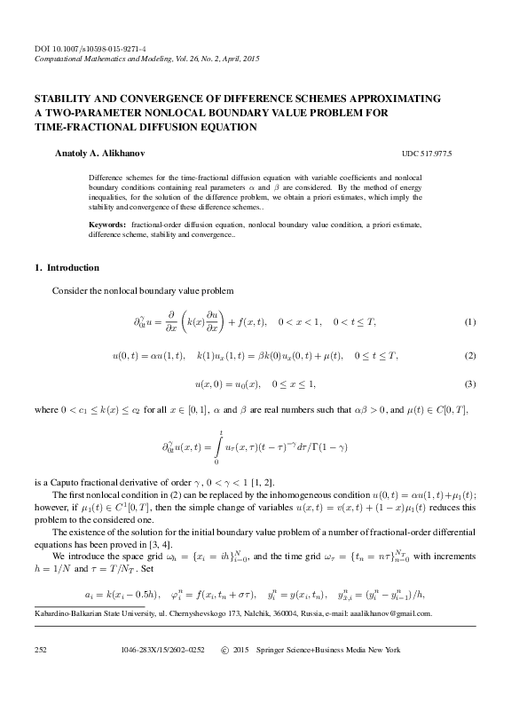 (PDF) Stability and Convergence of Difference Schemes for Some ...