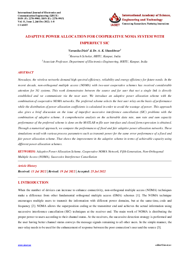 (PDF) ADAPTIVE POWER ALLOCATION FOR COOPERATIVE NOMA SYSTEM WITH ...