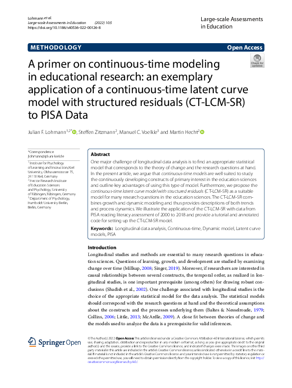 (PDF) A primer on continuous-time modeling in educational research: an ...