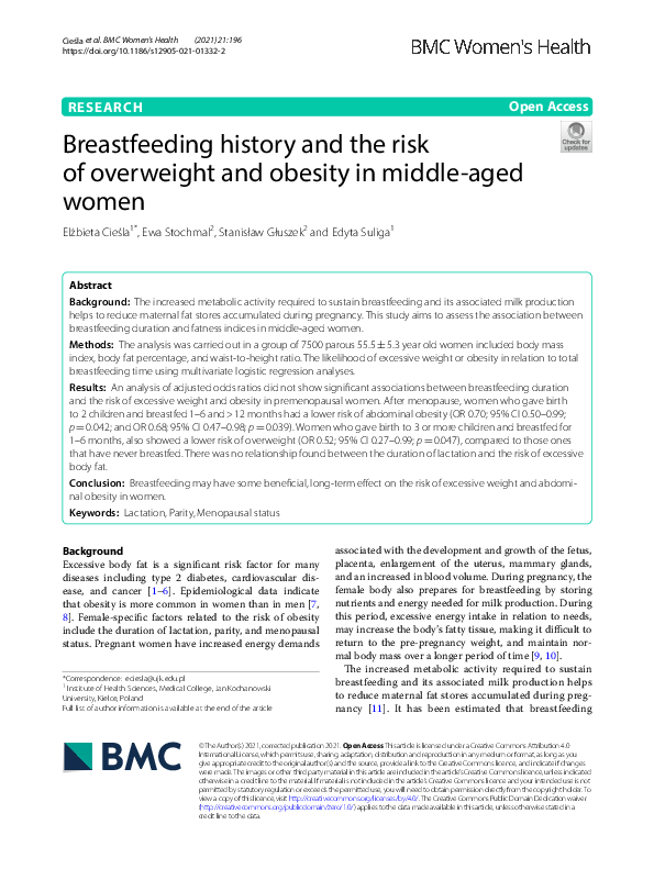 (PDF) Breastfeeding history and the risk of overweight and obesity in