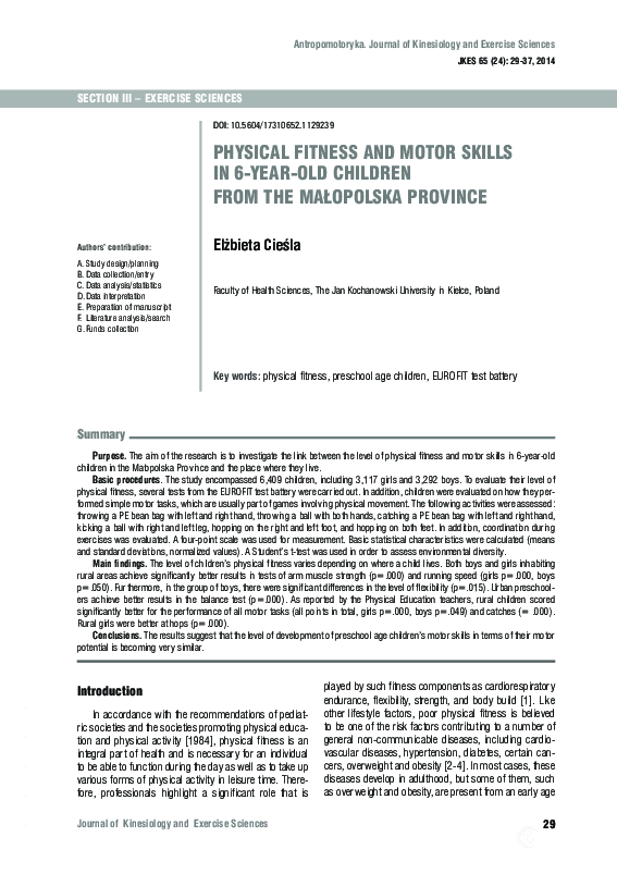 (PDF) Physical fitness and motor skills in 6-year-old children from the ...