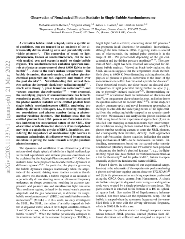 (PDF) Observation of Nonclassical Photon Statistics in Single-Bubble ...