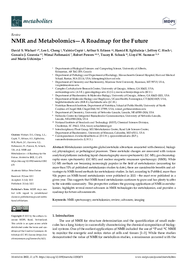 (PDF) NMR and Metabolomics—A Roadmap for the Future