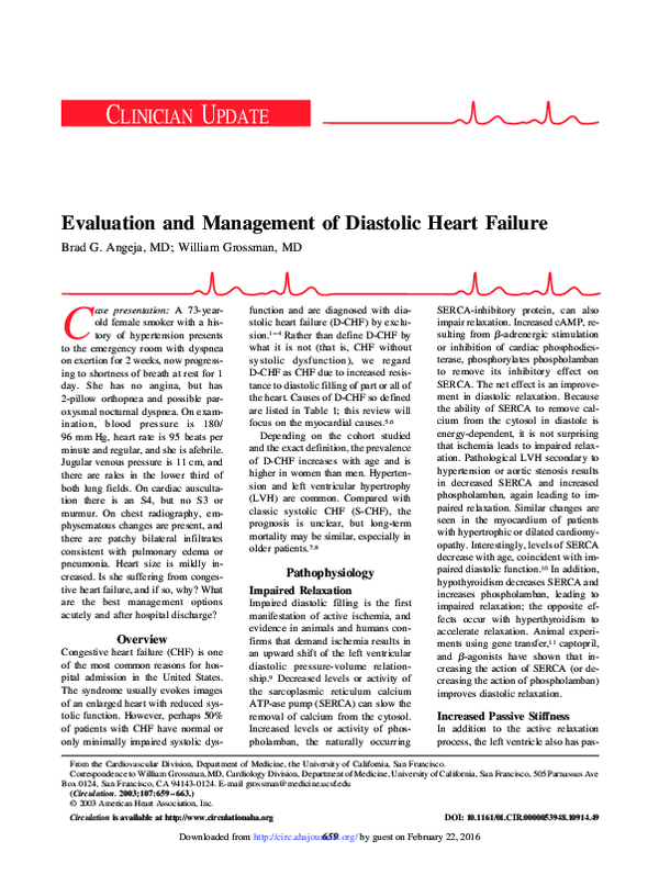 (PDF) Evaluation and Management of Diastolic Heart Failure Brad