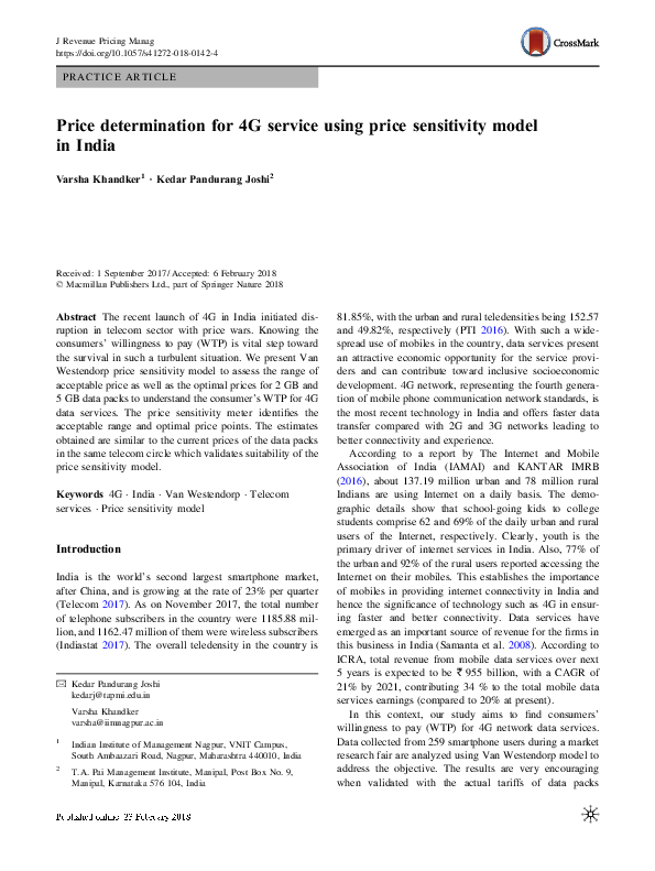 (PDF) Price determination for 4G service using price sensitivity model ...