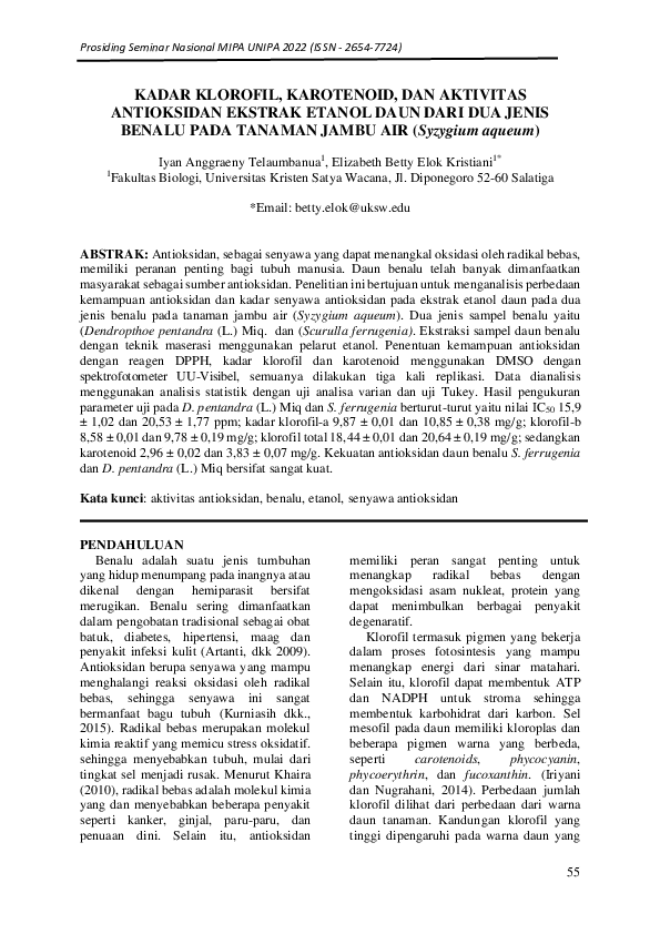 (PDF) KADAR KLOROFIL, KAROTENOID, DAN AKTIVITAS ANTIOKSIDAN EKSTRAK