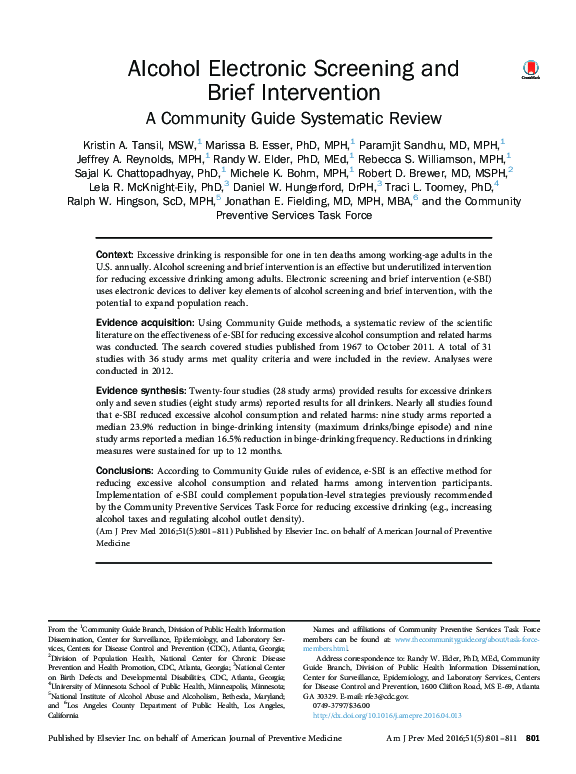 (PDF) Alcohol Electronic Screening and Brief Intervention Kristin