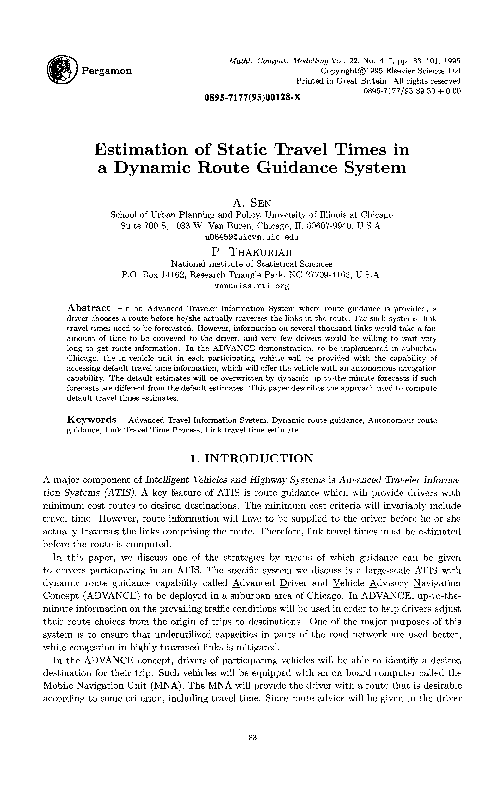 (PDF) Estimation of static travel times in a dynamic route guidance ...