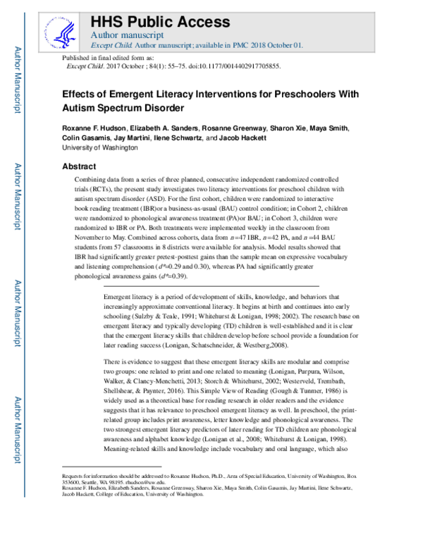 (PDF) Effects of Emergent Literacy Interventions for Preschoolers With ...