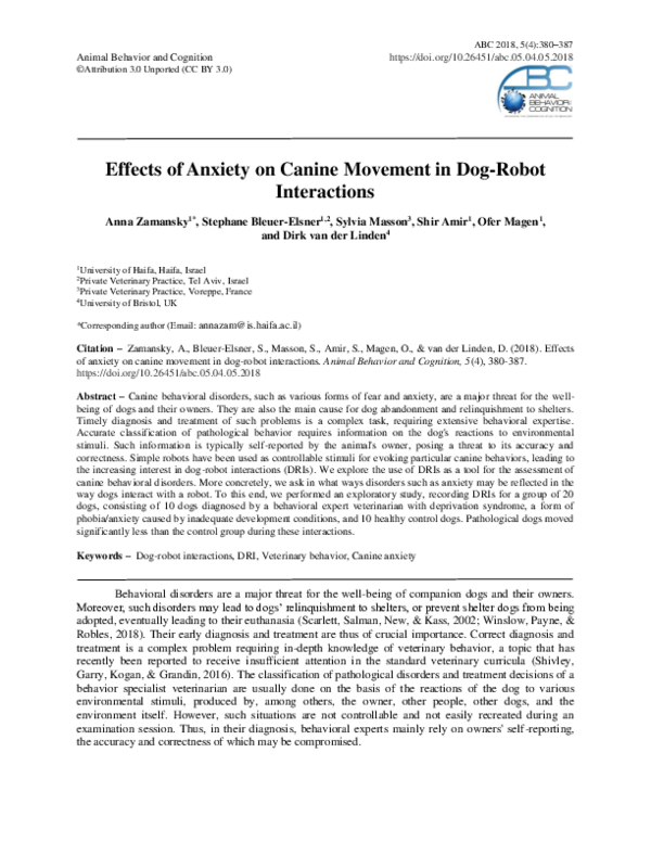 (PDF) Effects of anxiety on canine movement in dog-robot interactions - Cognition And Anxiety Canine