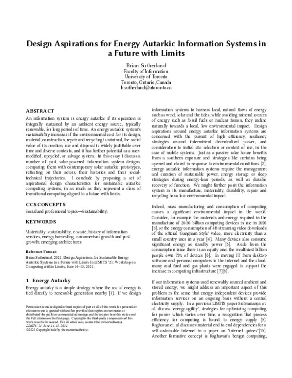 (PDF) Design Aspirations for Energy Autarkic Information Systems in a ...