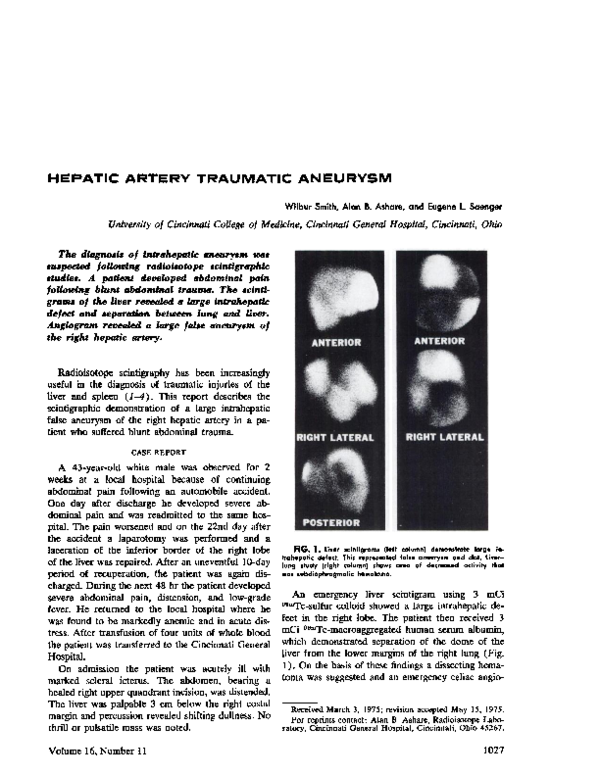 (PDF) Hepatic artery traumatic aneurysm