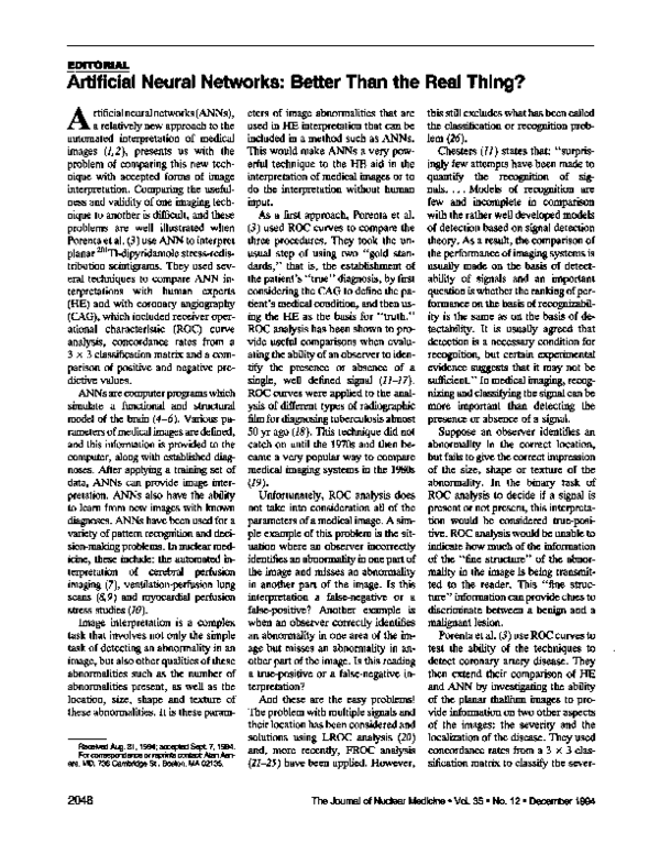 (PDF) Artificial neural networks: better than the real thing?