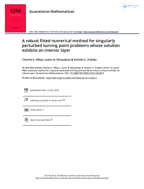 (PDF) A robust fitted numerical method for singularly perturbed turning ...