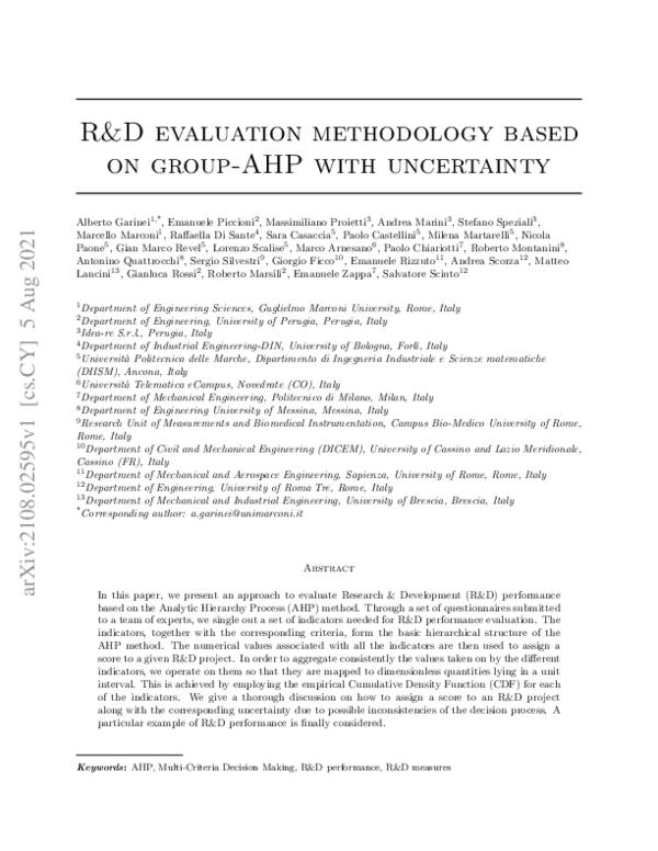 (PDF) R&D evaluation methodology based on group-AHP with uncertainty