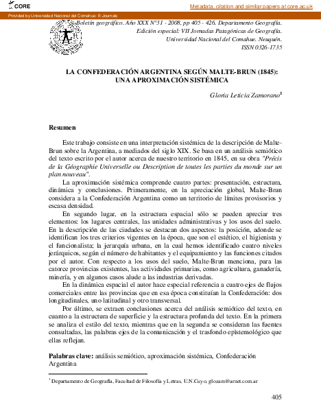 La confederación Argentina según Malte-Brun (1845): una aproximación sistémica