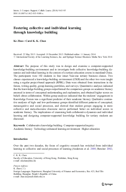 (PDF) Fostering collective and individual learning through knowledge ...